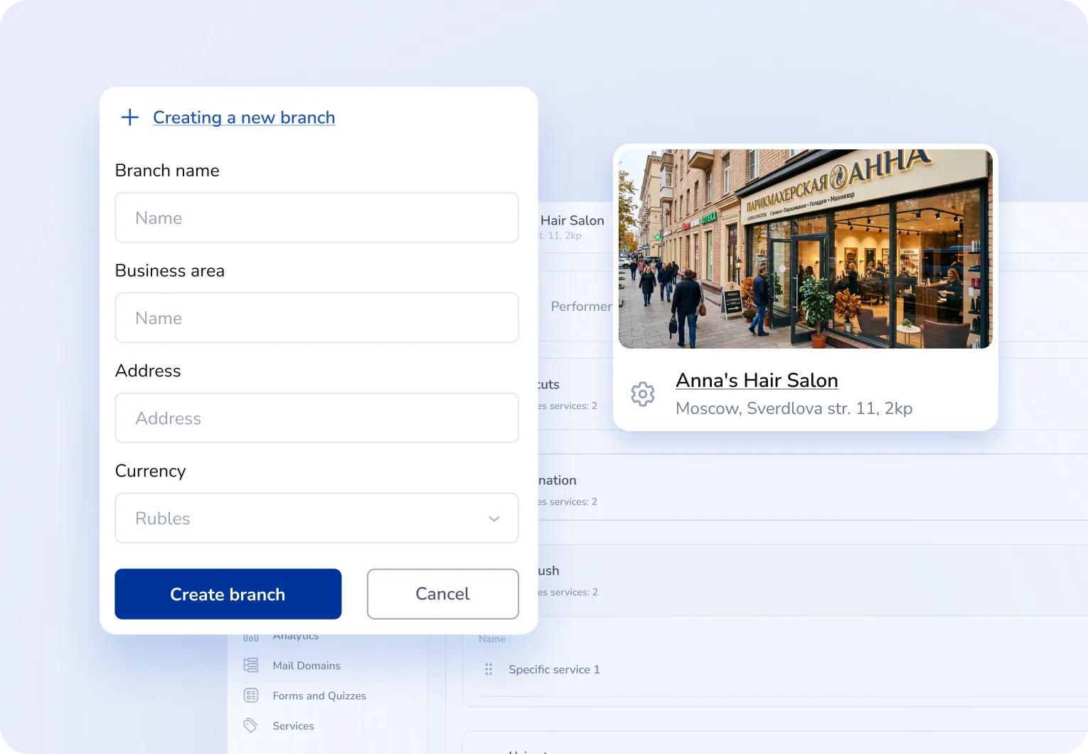 Branch & service management