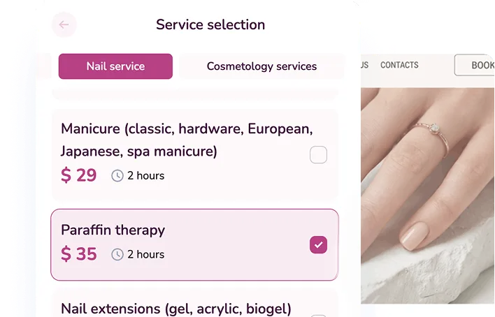 Services booking widget